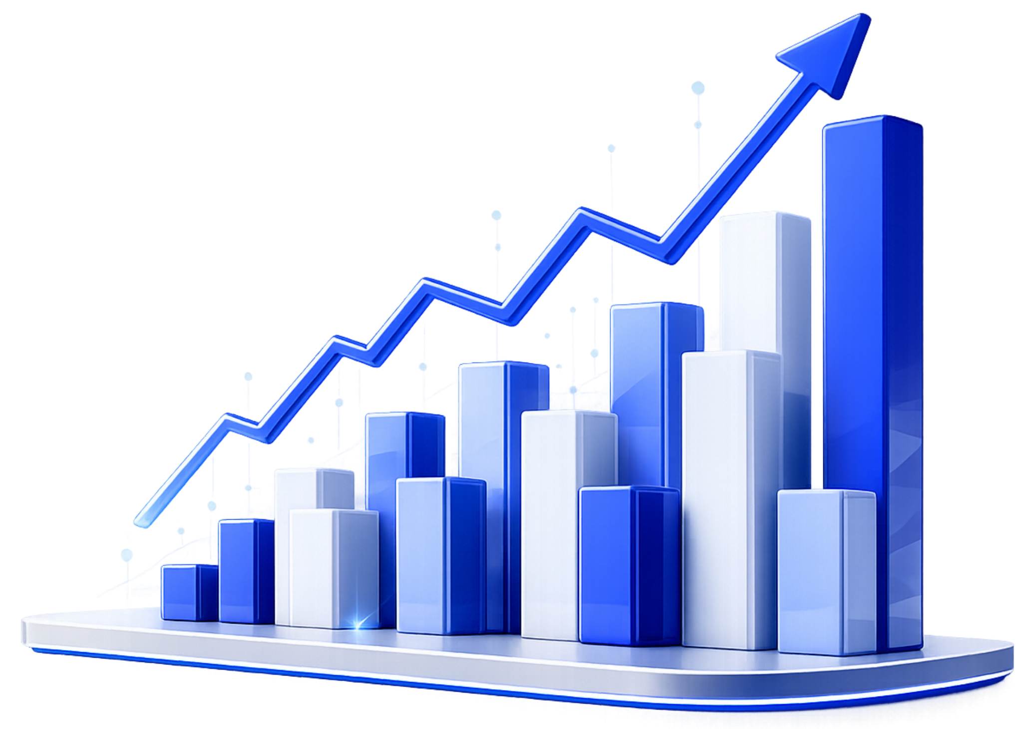 3D bar chart with upward trend arrow representing global indices market growth